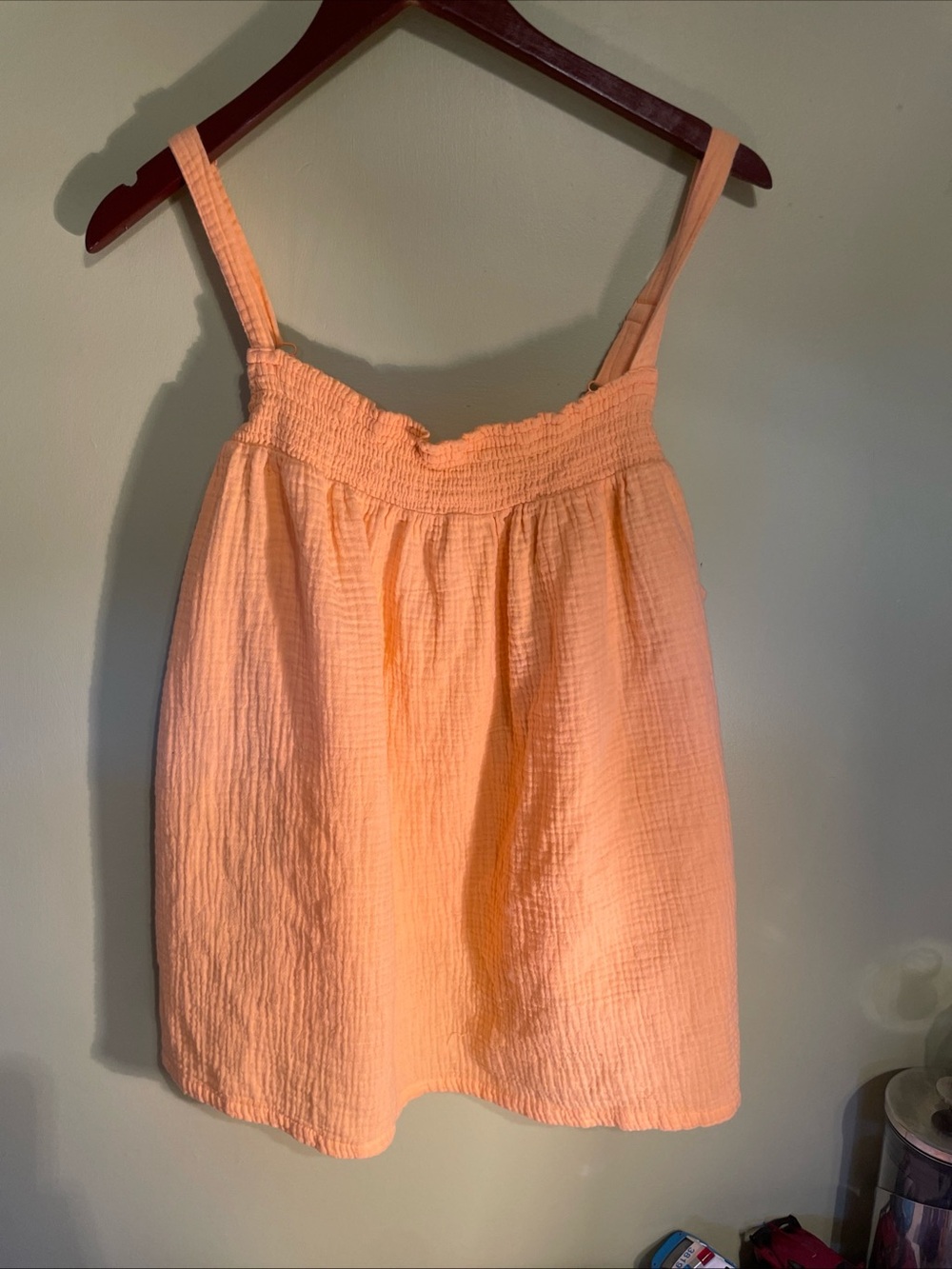 Joyspun Peach Crinkled Smocked Neckline Top Sz 3X